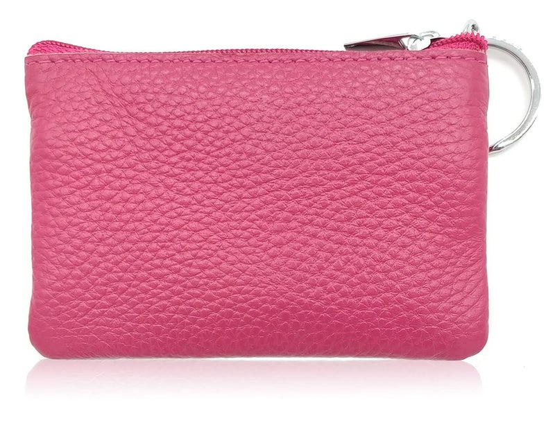 iToolai Women's Leather Small Coin Purse Pouch with Keychain Zipper, Mini Card Holder Case(Fuchsia) - Image 2